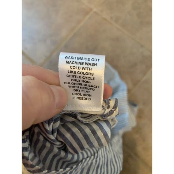 Elle XL Sheer Blue White Stripe Collar Pullover Tank Top Gold Thread Zip Side - Picture 8 of 9